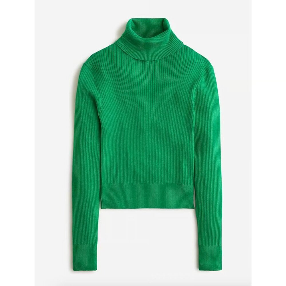 J.Crew Green Ribbed Tencel Turtleneck Sweater Size XS 23158